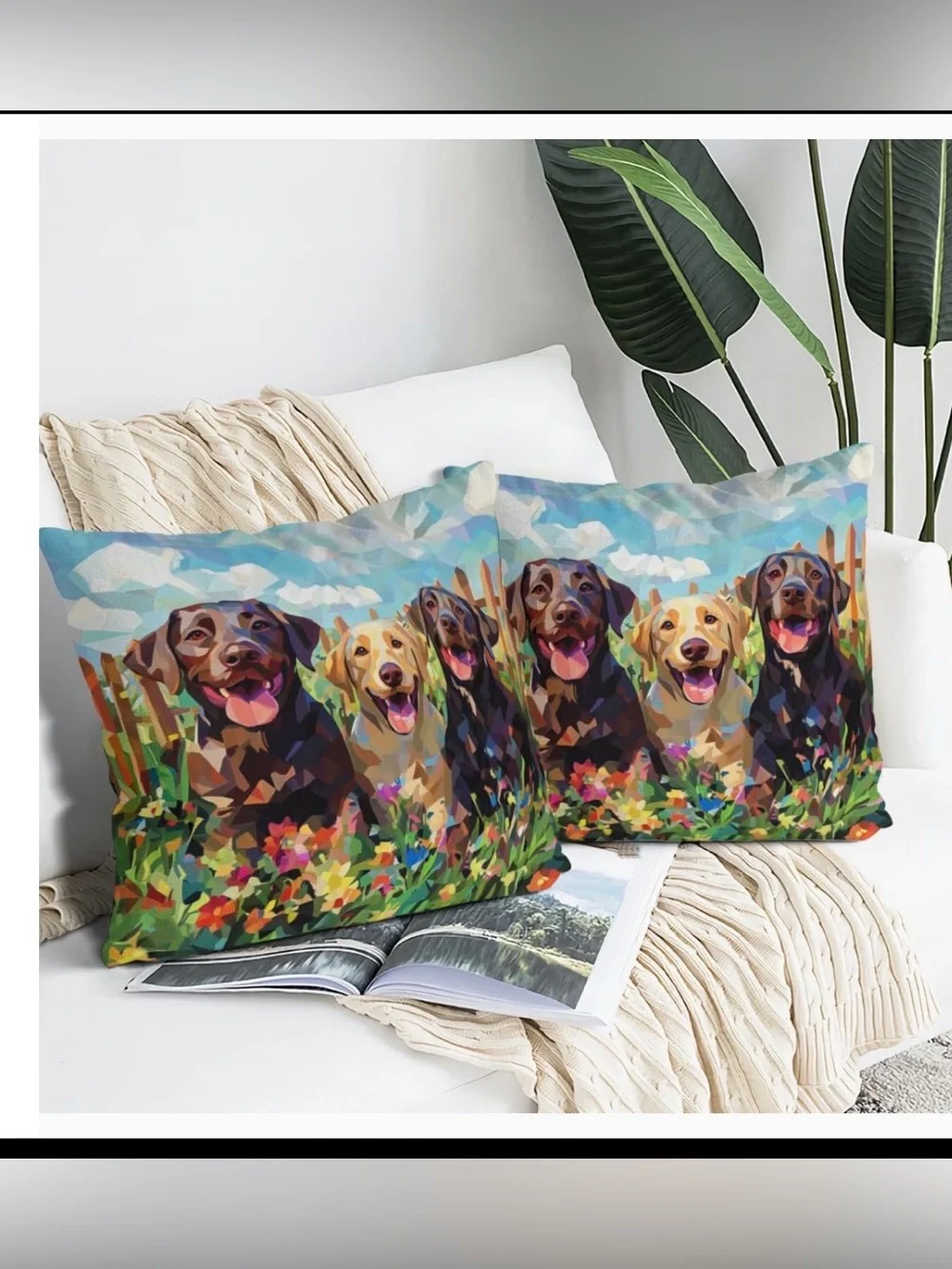 Spring Labrador Retriever Pillow Covers Set of 2 Colorful NWOT